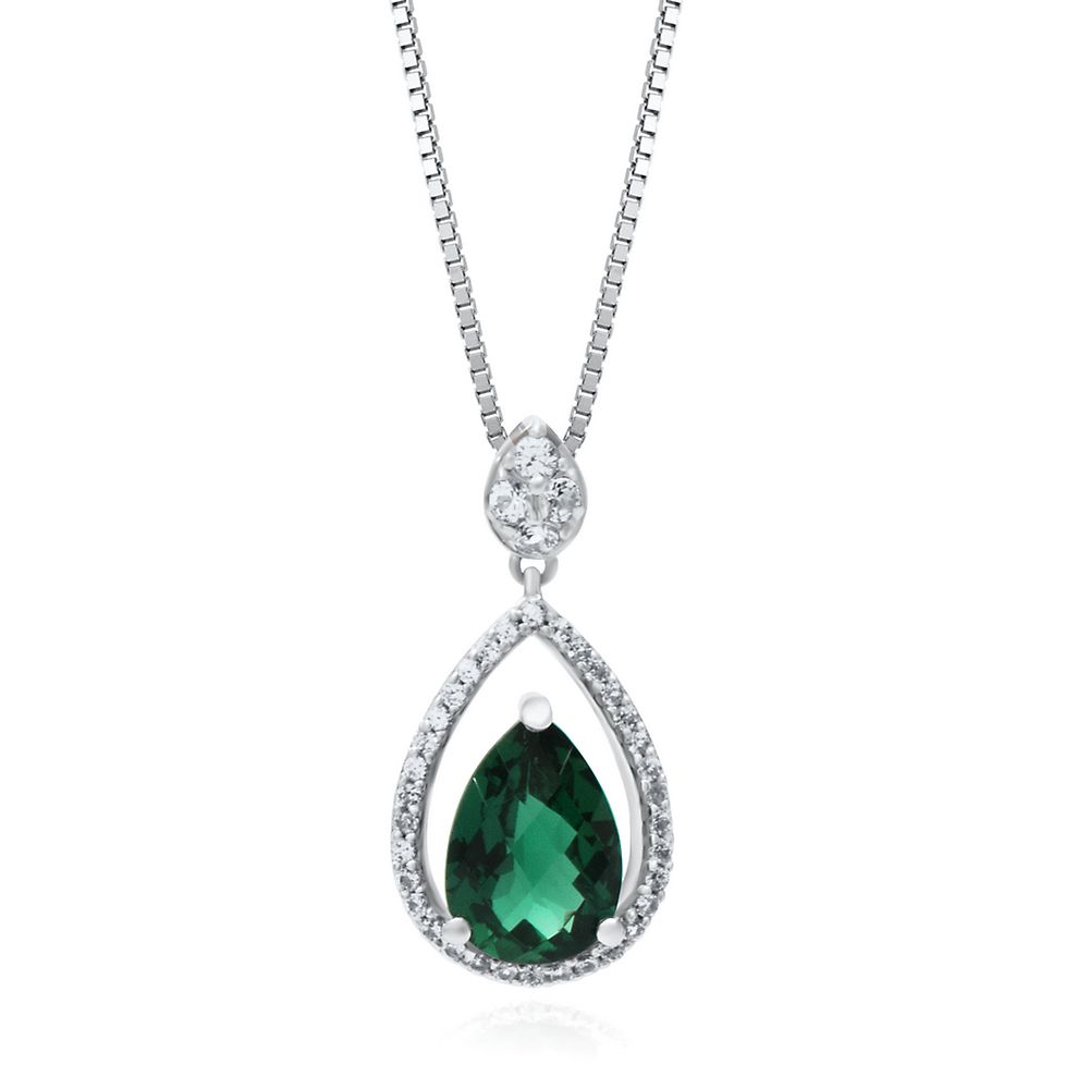 Lab Created Emerald & White Sapphire Teardrop Pendant in Sterling ...