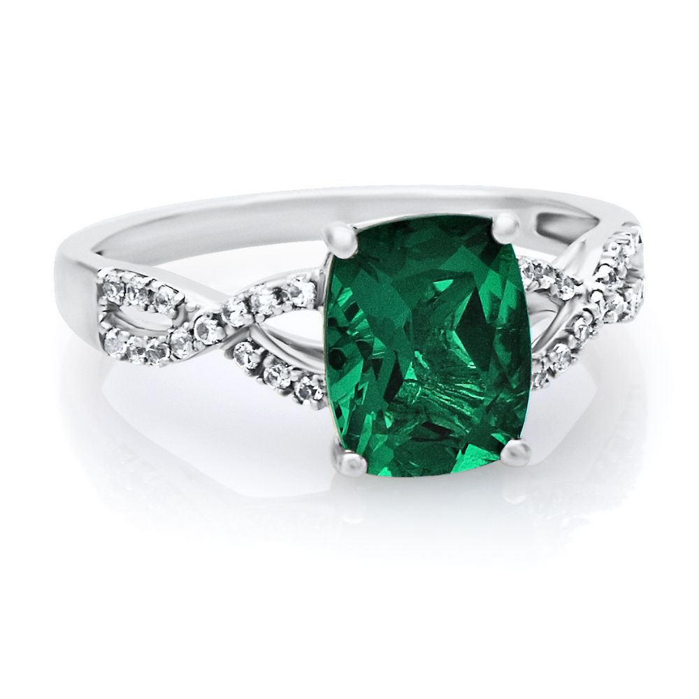 Lab Created Emerald & White Sapphire Ring in Sterling Silver | Helzberg ...
