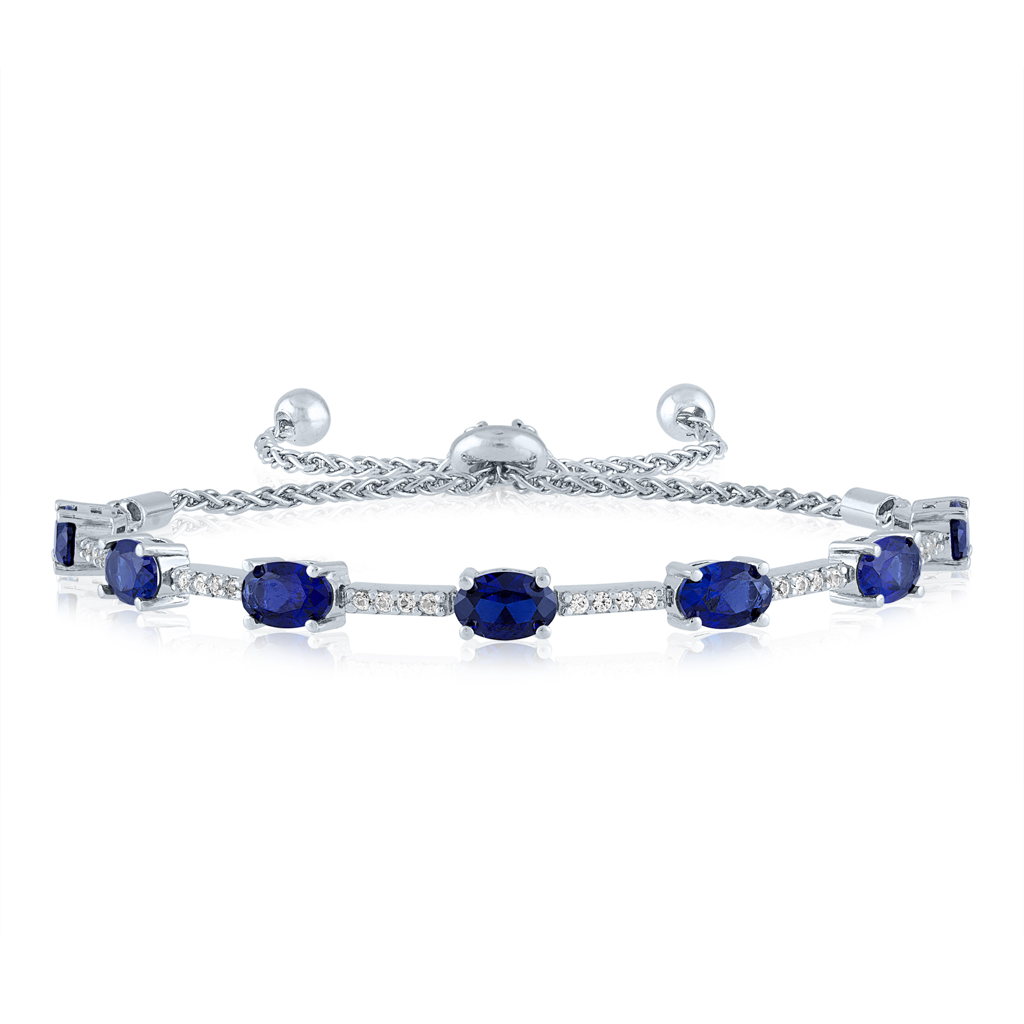 Lab Created Blue & White Sapphire Bracelet in Sterling Silver