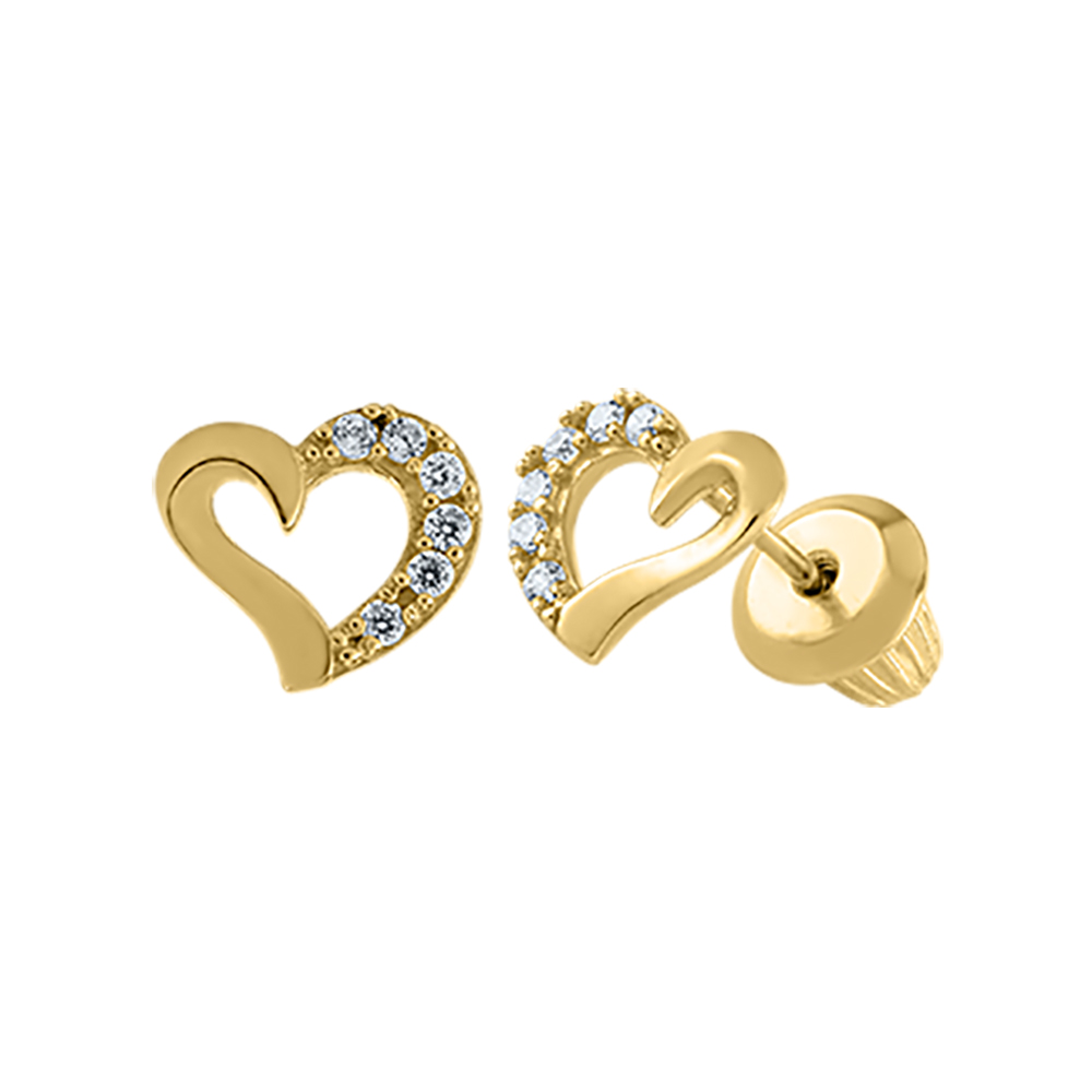 Children's Heart Stud Earrings with Cubic Zirconia