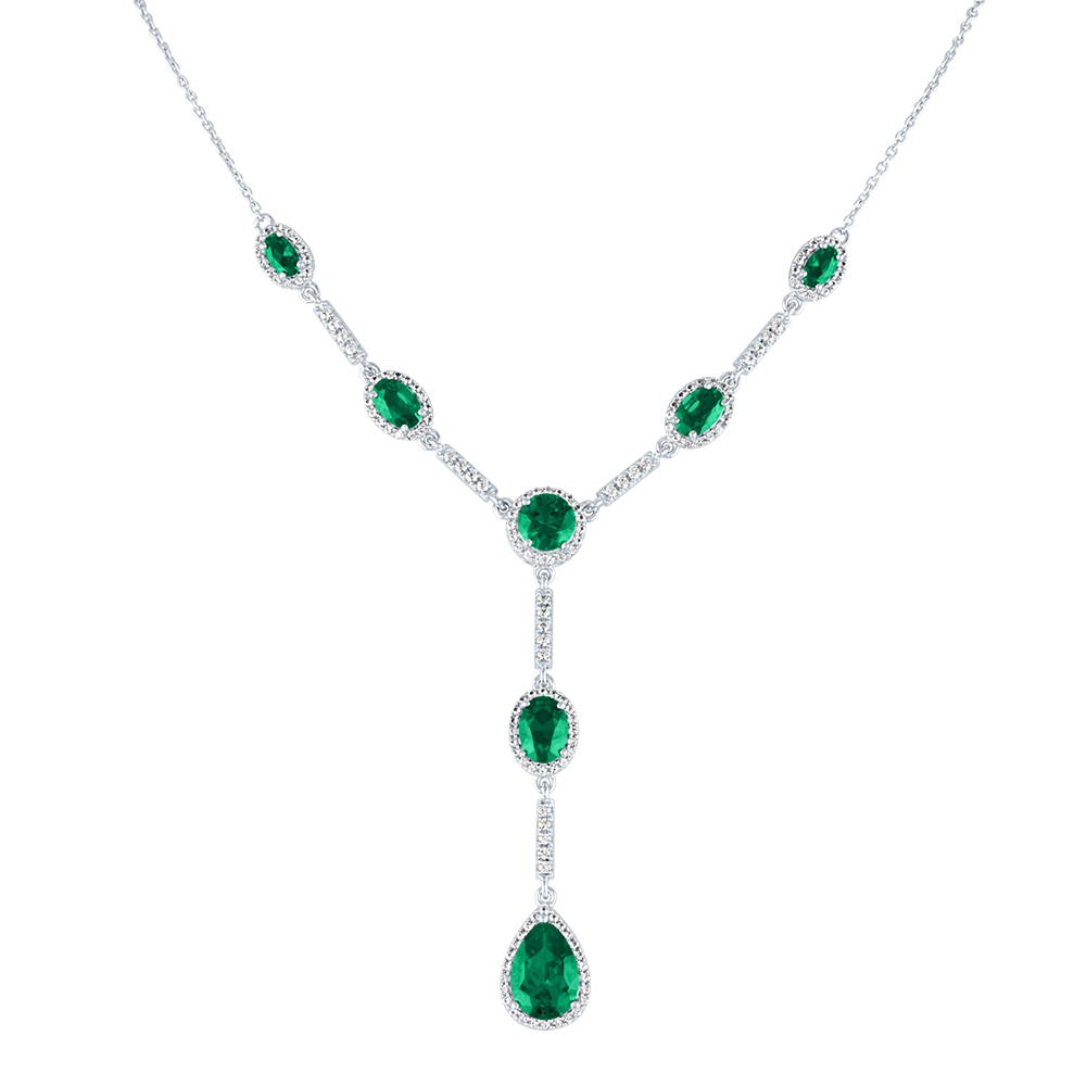 Lab Created Emerald & White Sapphire Pendant in Sterling Silver ...