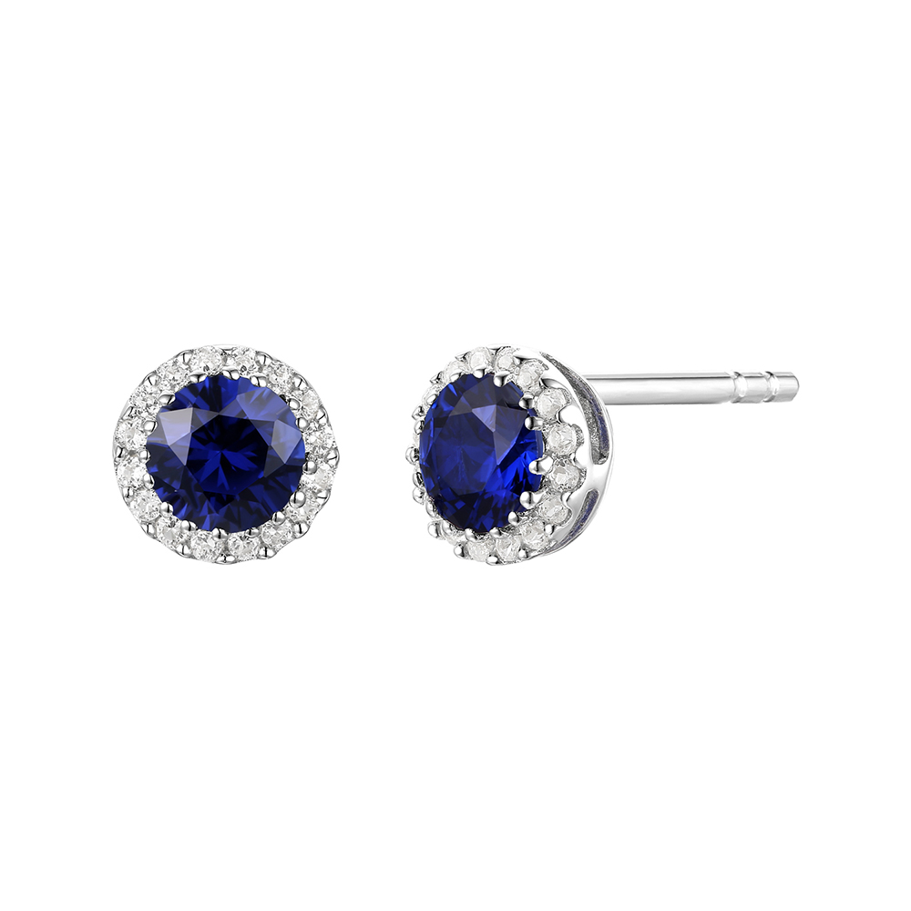Diamond Blue Sapphire Stud Earrings