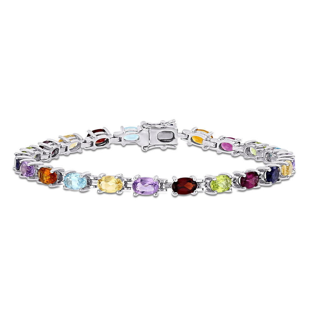 Multi-Gemstone Rainbow Bracelet in Sterling Silver