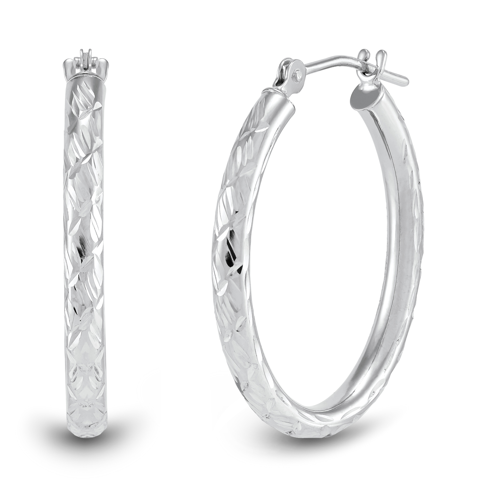 Oval Hoop Earrings in 10K White Gold