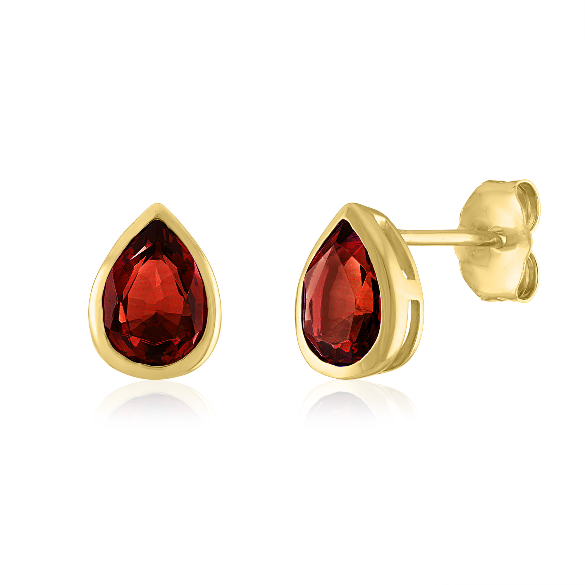 Genuine 4mm Garnet 10K Yellow Gold Stud Earrings