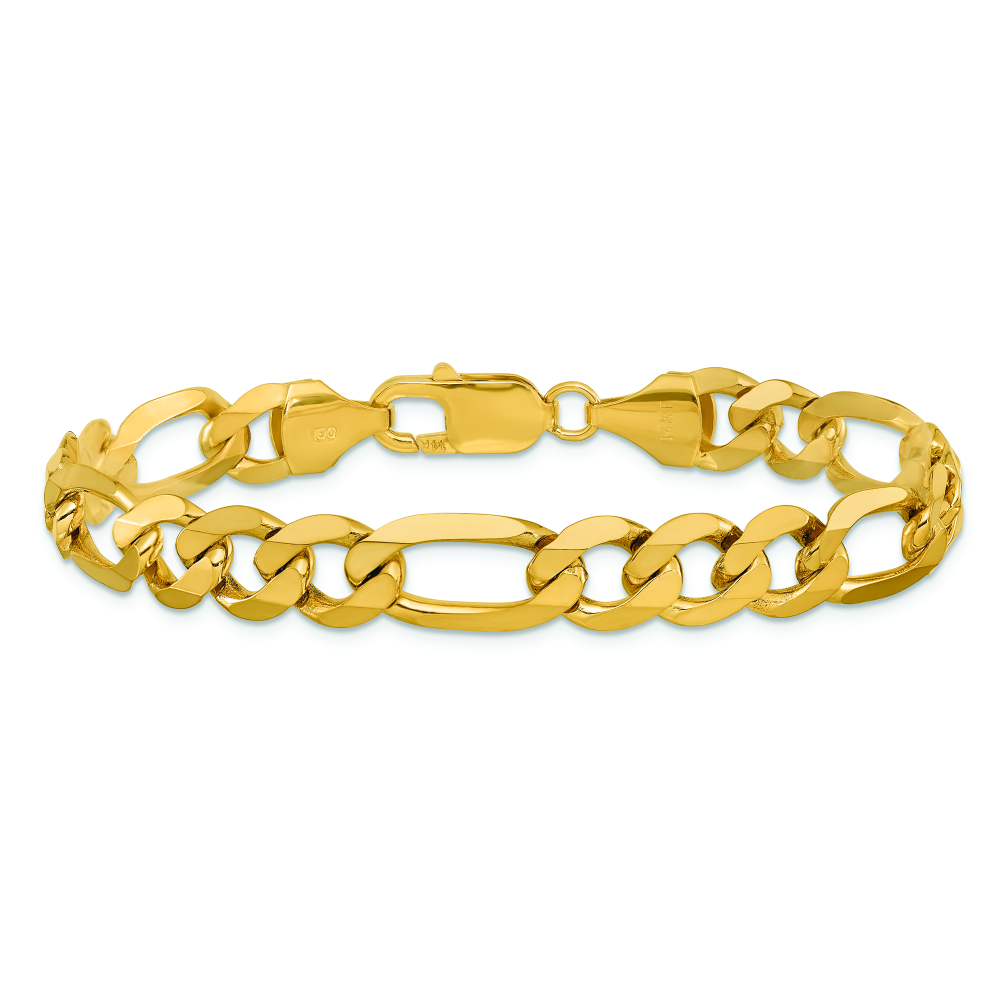 Gold Figaro Flat Solid in Yellow Bracelet 14K