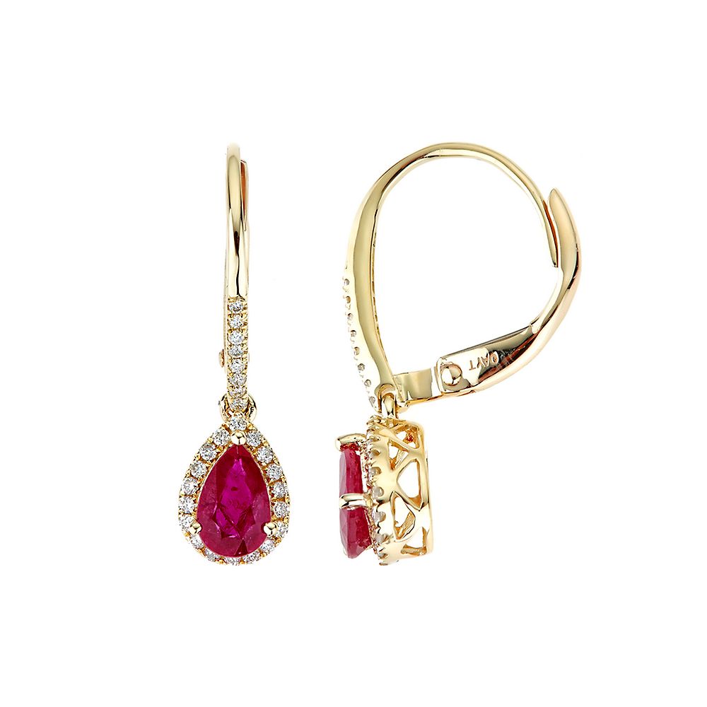 Ruby & 1/5 ct. tw. Diamond Earrings in 10K Yellow Gold | Helzberg Diamonds