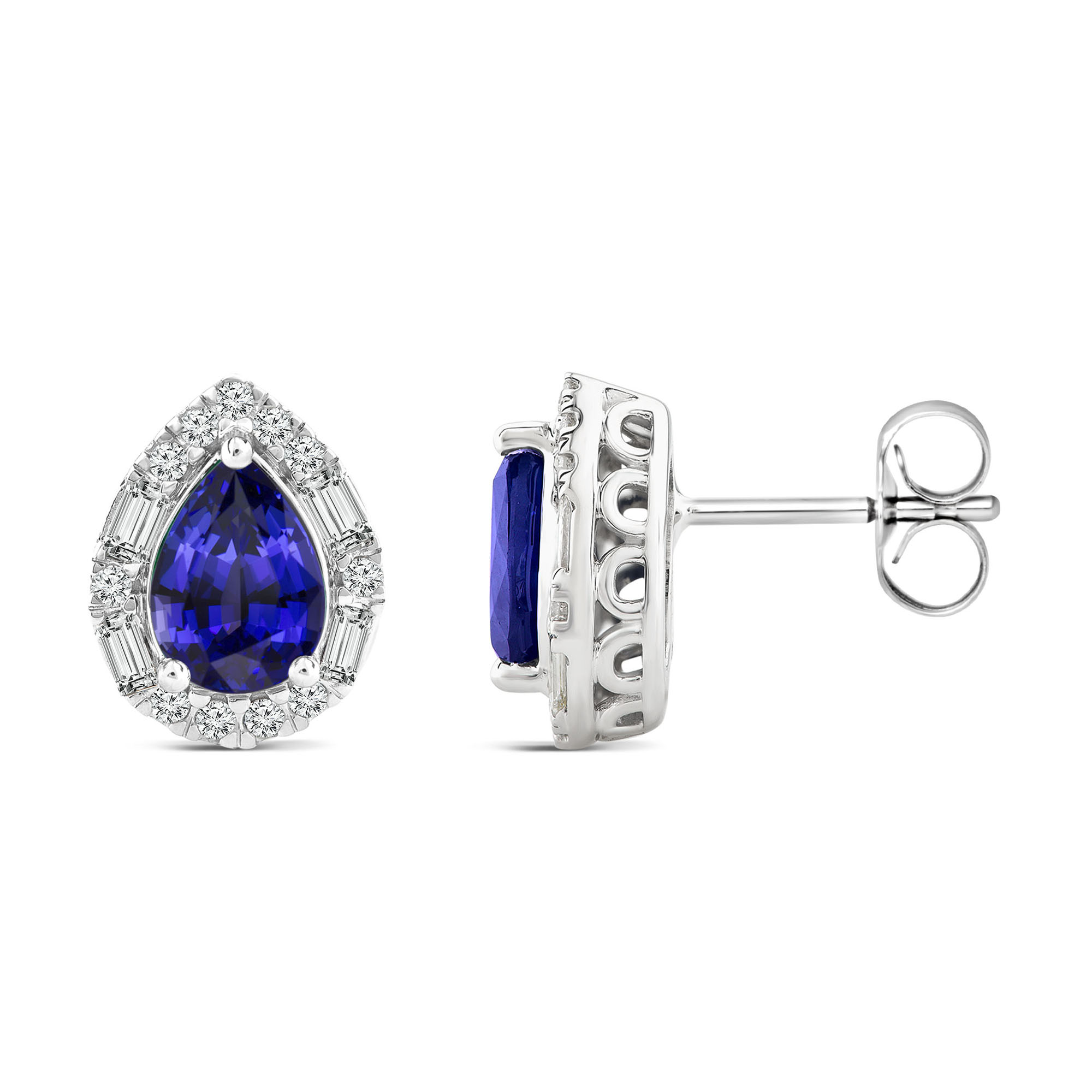 Pear-Shaped Sapphire and Diamond Earrings in 14K White Gold (1/3 ct. tw.)