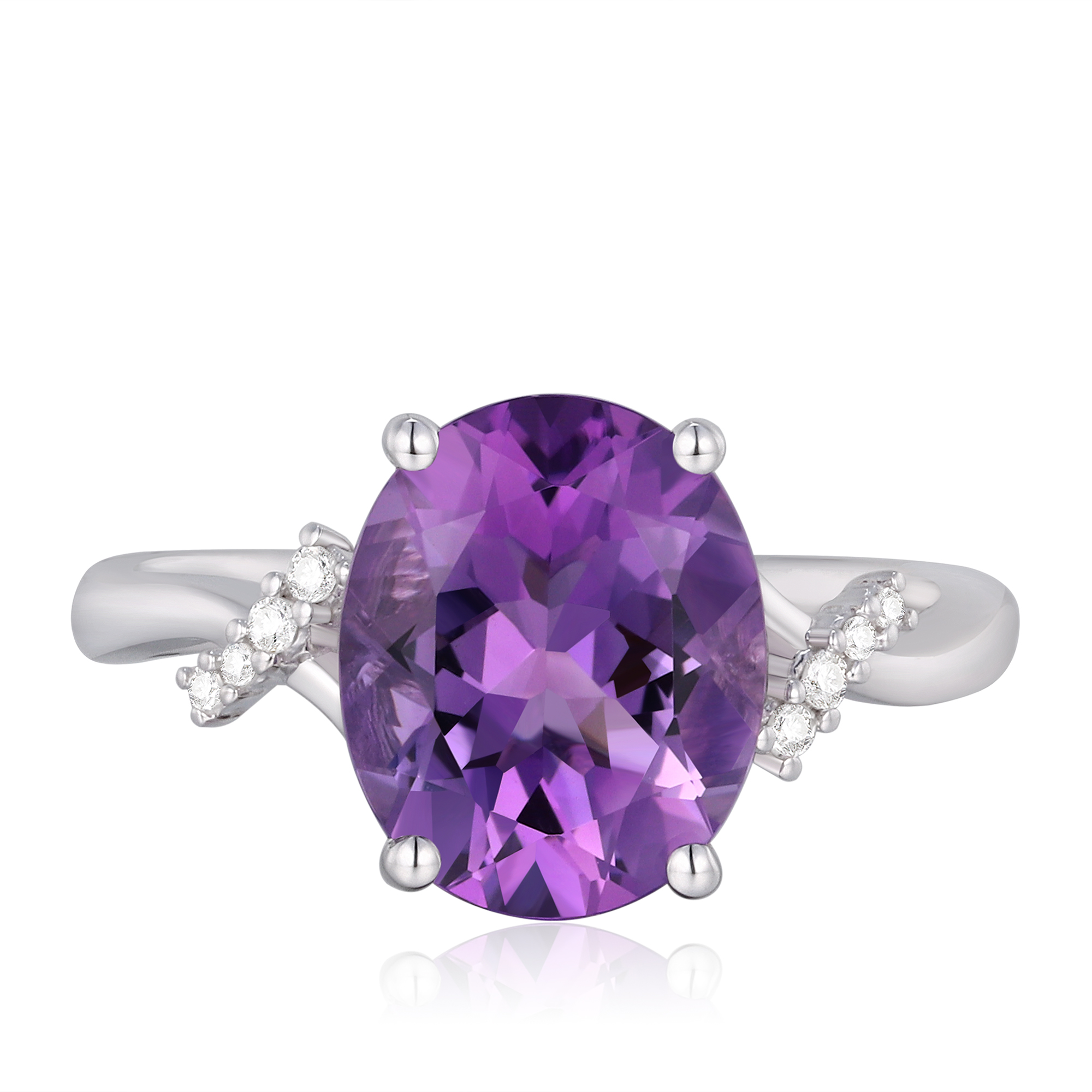 Amethyst and Diamond Accent Ring in Sterling Silver