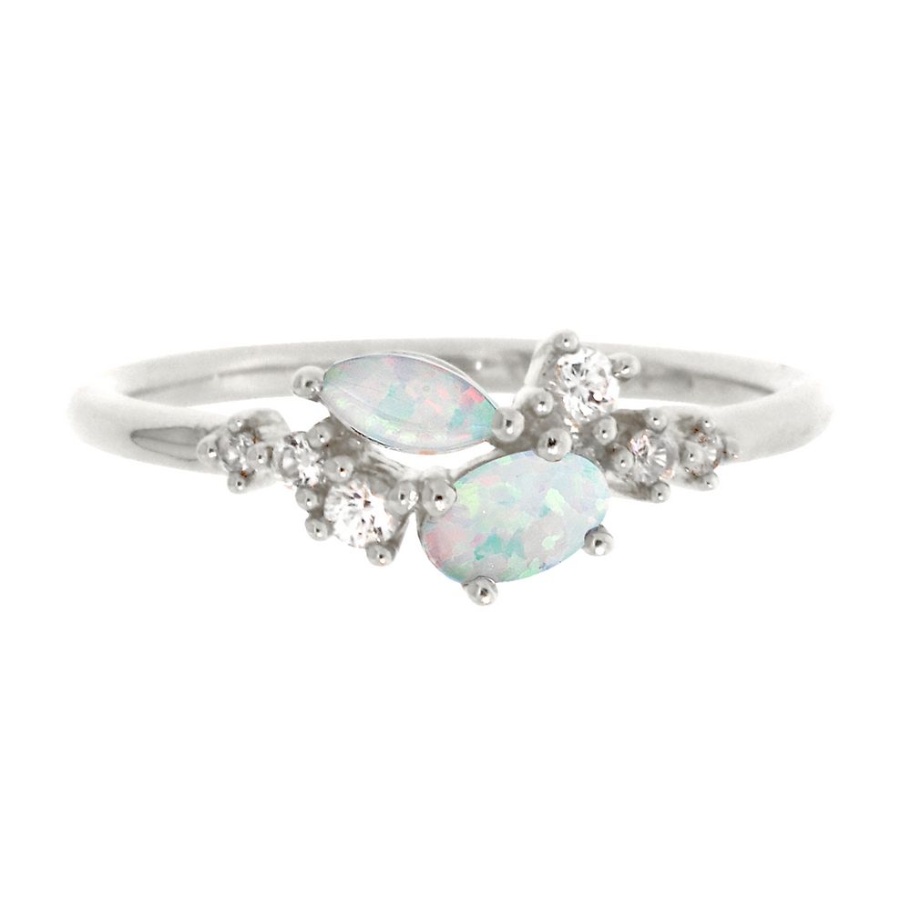 Lab Created Opal & White Sapphire Stack Ring in Sterling Silver ...