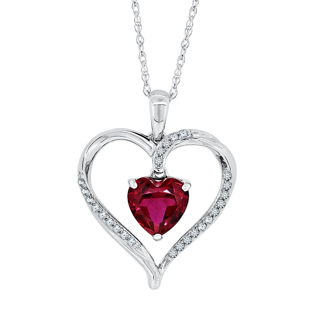 Lab Created Ruby & White Sapphire Heart Pendant in Sterling Silver ...