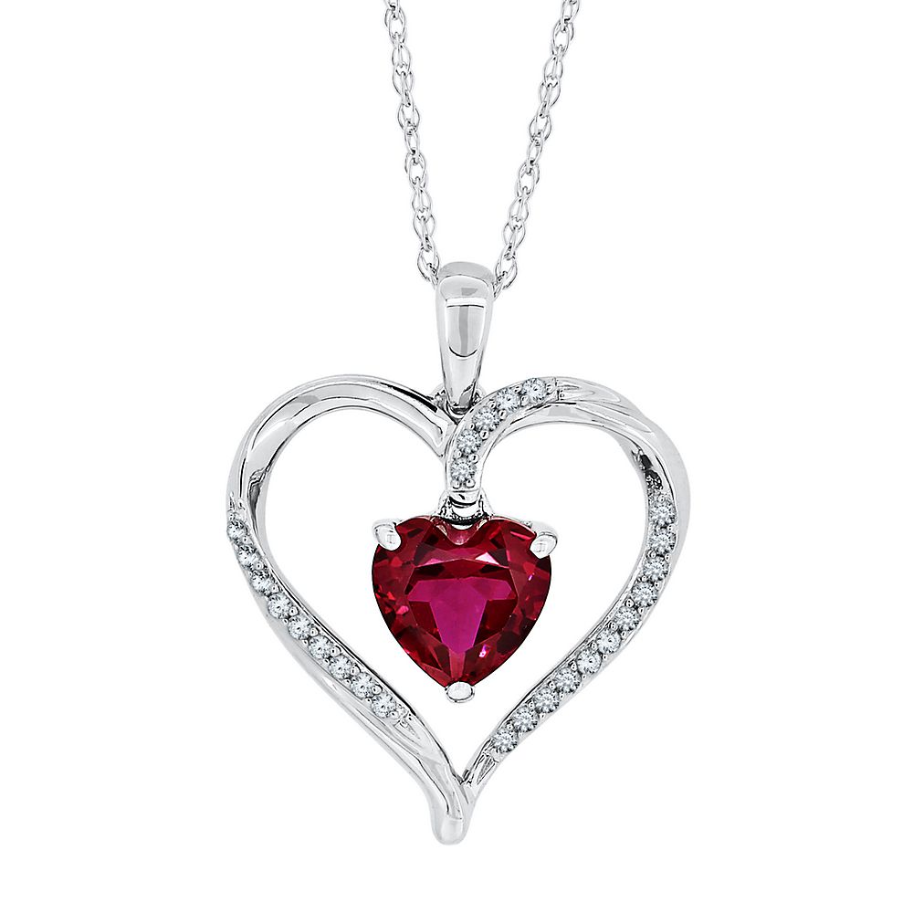 Macy's Lab-Created Ruby (4 ct. t.w.) and White Sapphire (1 ct. t.w.) Heart Pendant  Necklace in Sterling Silver - Macy's