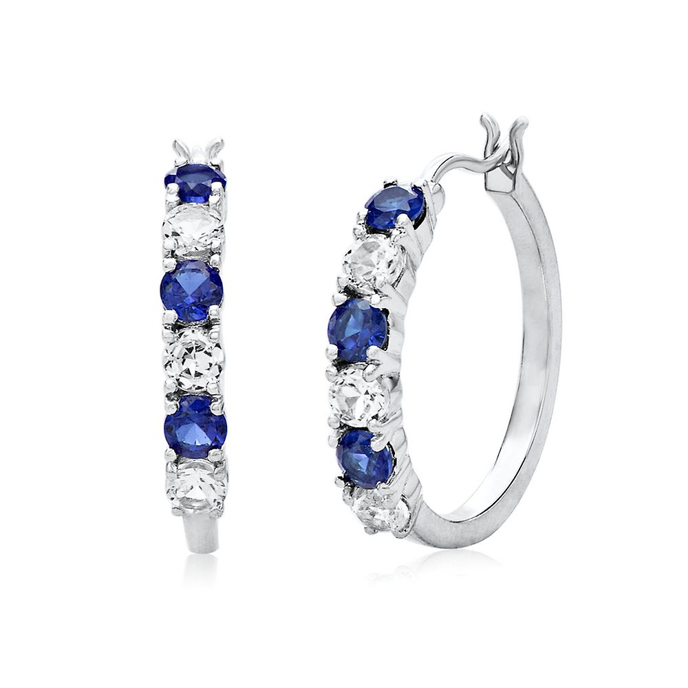 Lab Created Blue & White Sapphire Hoop Earrings in Sterling Silver ...