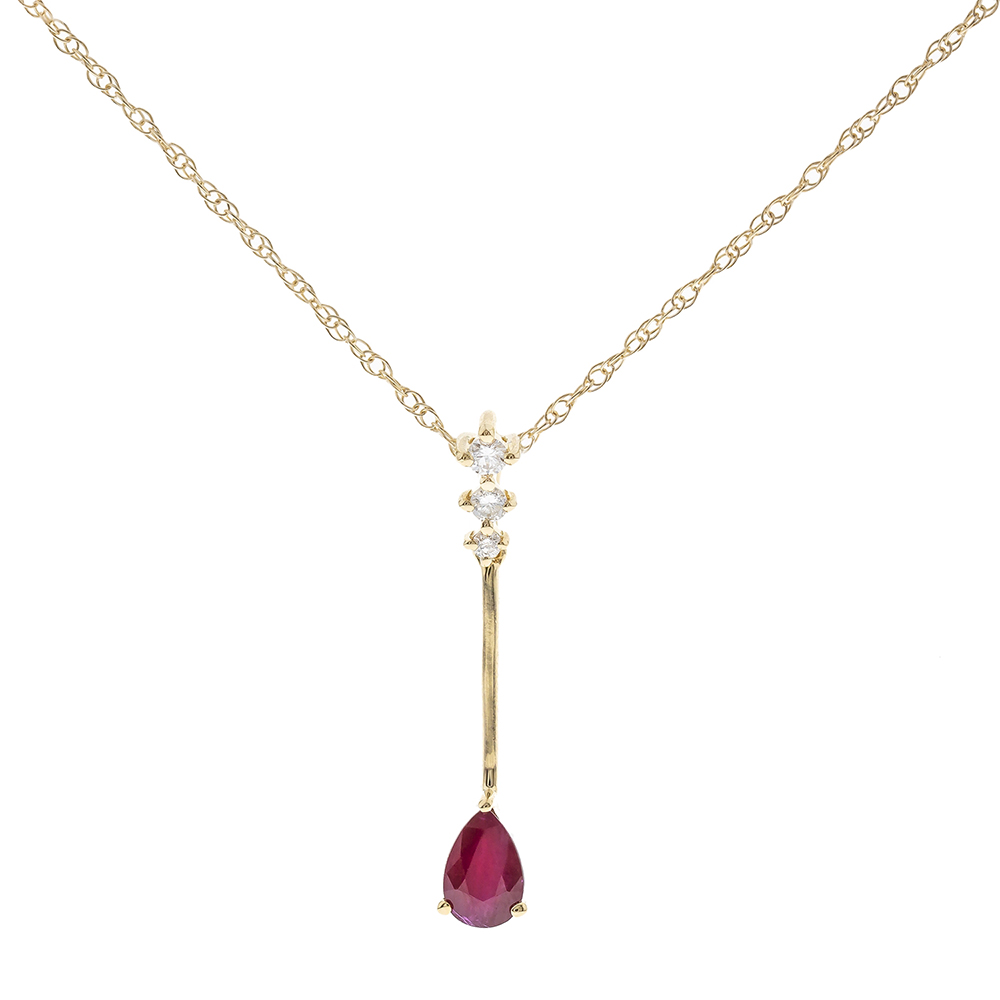 Ruby Drop Necklace with Diamond Accent in 10K Yellow Gold