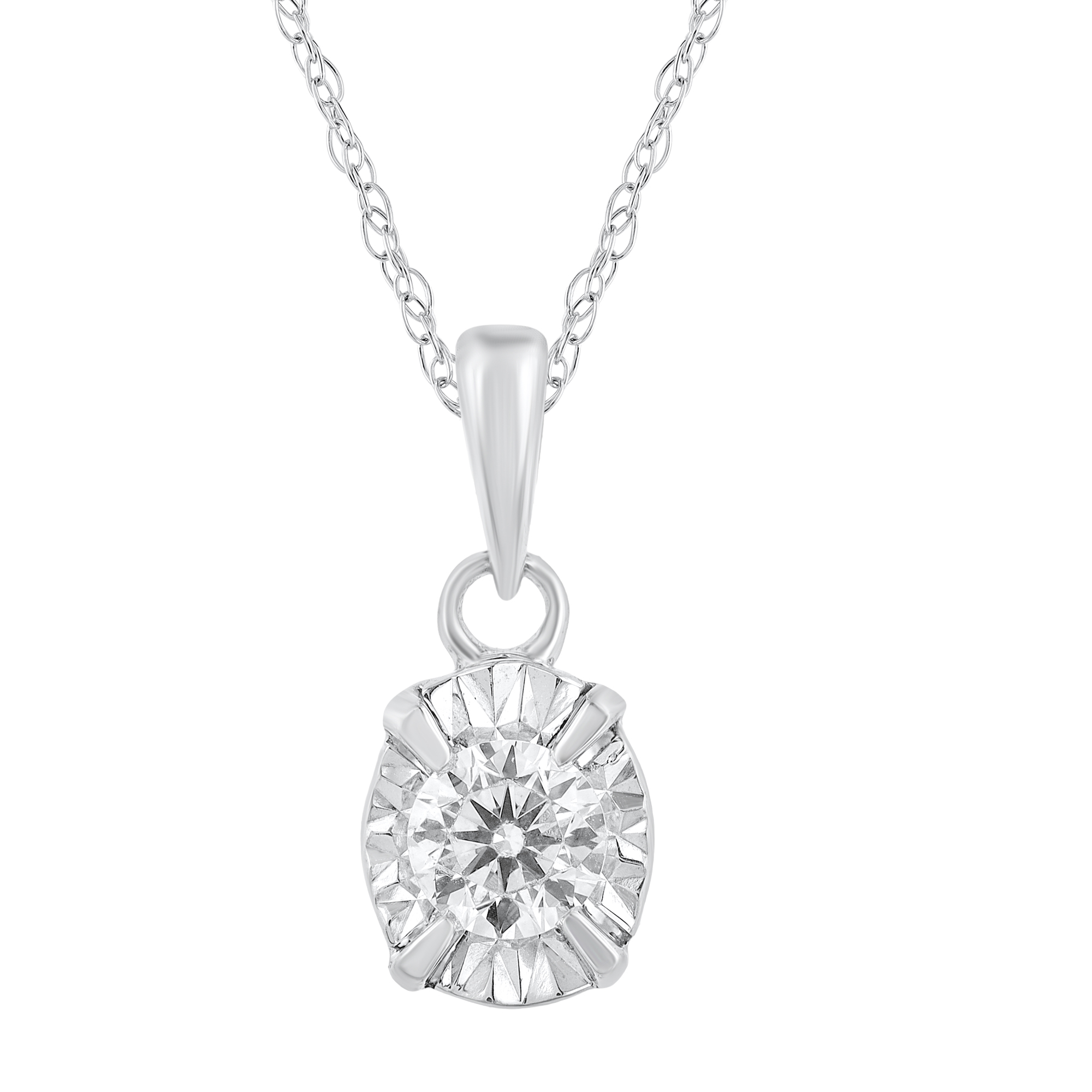 Oval Diamond Pendant in 10K White Gold