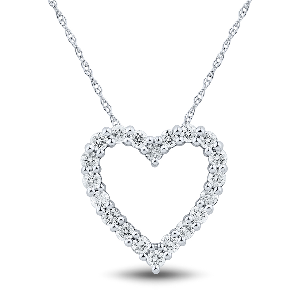 Vintage Diamond and 14K White Gold Open Heart Necklace