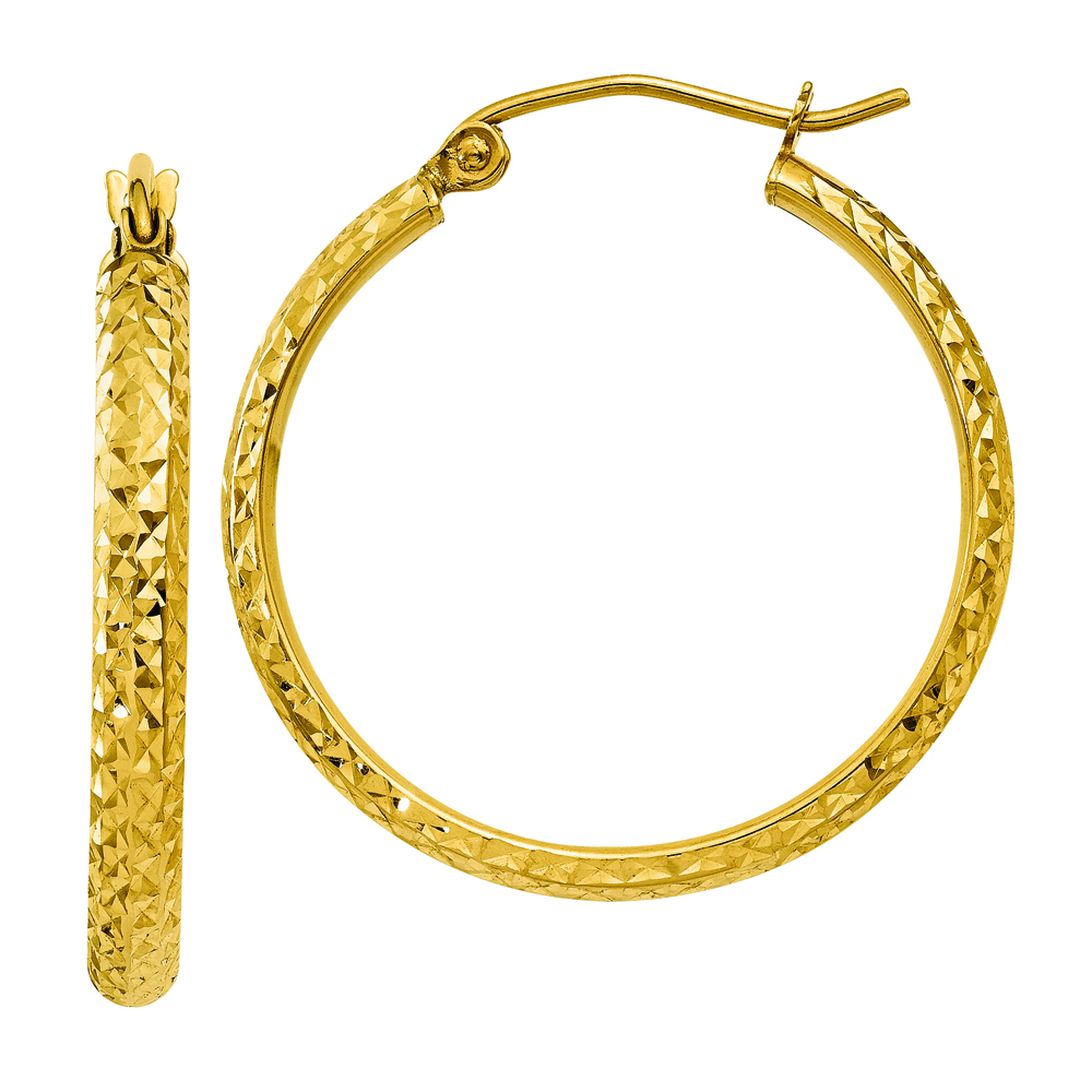 Large Hoop Earrings with Diamond Cut | 14K Yellow Gold | Size 50 mm | Helzberg Diamonds