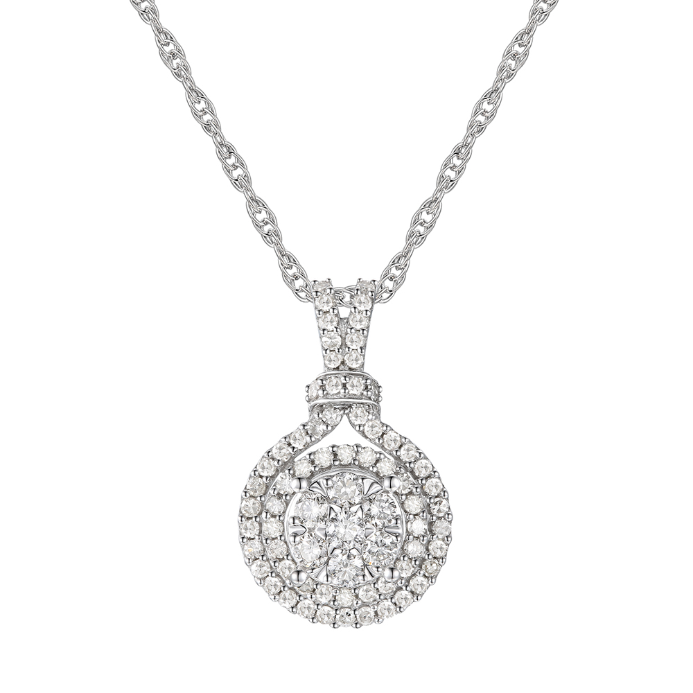 Diamond Halo Pendant with Round Cluster in 10K White Gold (1/2