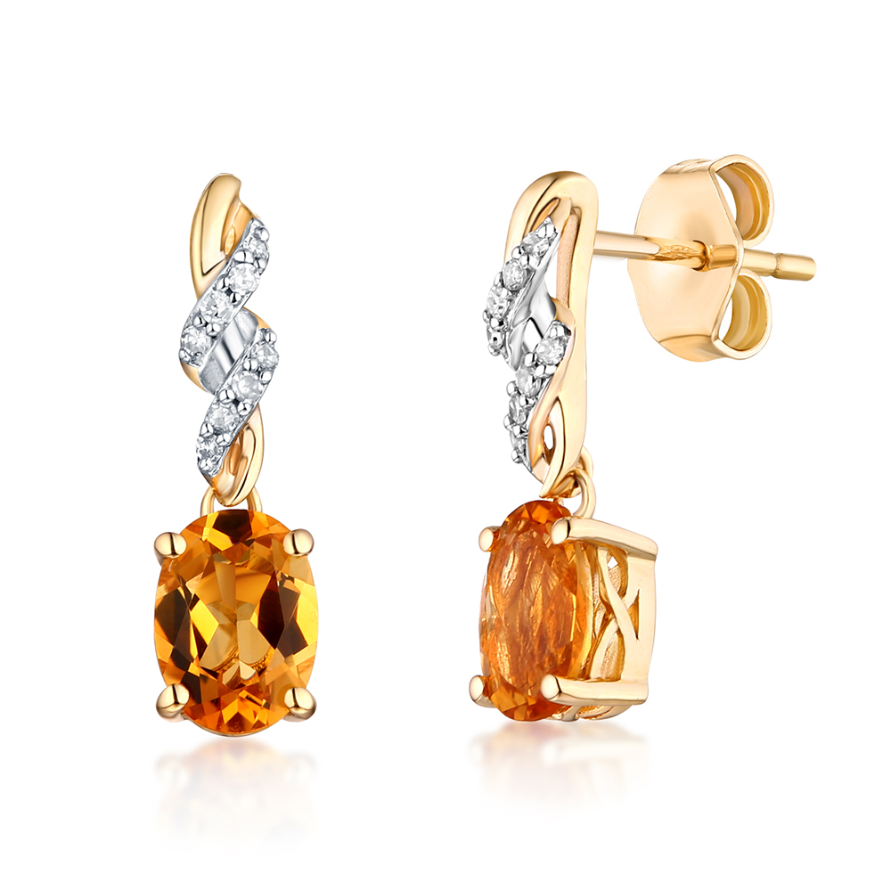  10k Yellow Gold Pear Citrine And Diamond Leverback Earrings:  Clothing, Shoes & Jewelry