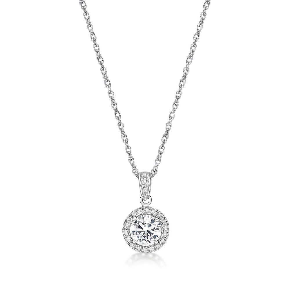 Lab Created White Sapphire & 1/10 ct. tw. Diamond Pendant in Sterling ...