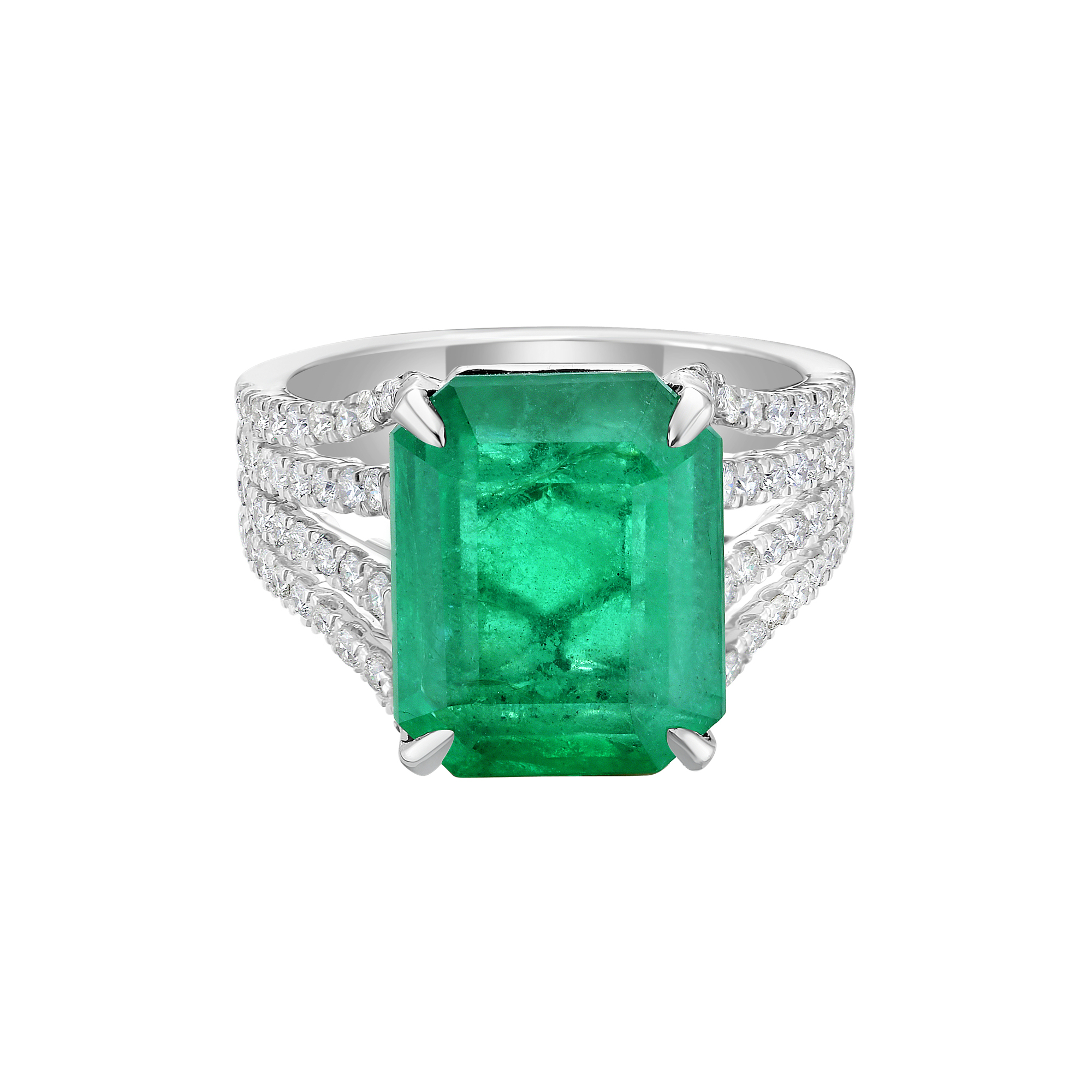 3/4 ct. tw. Emerald and Diamond Ring | 18K White Gold | Size 8 | 3mm | Luxe Jewelry
