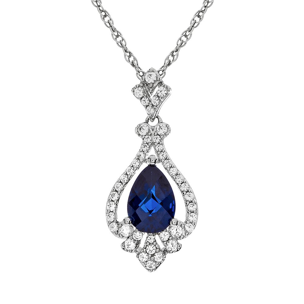 Blue Sapphire & 1/5 ct. tw. Diamond Pendant in 10K White Gold ...