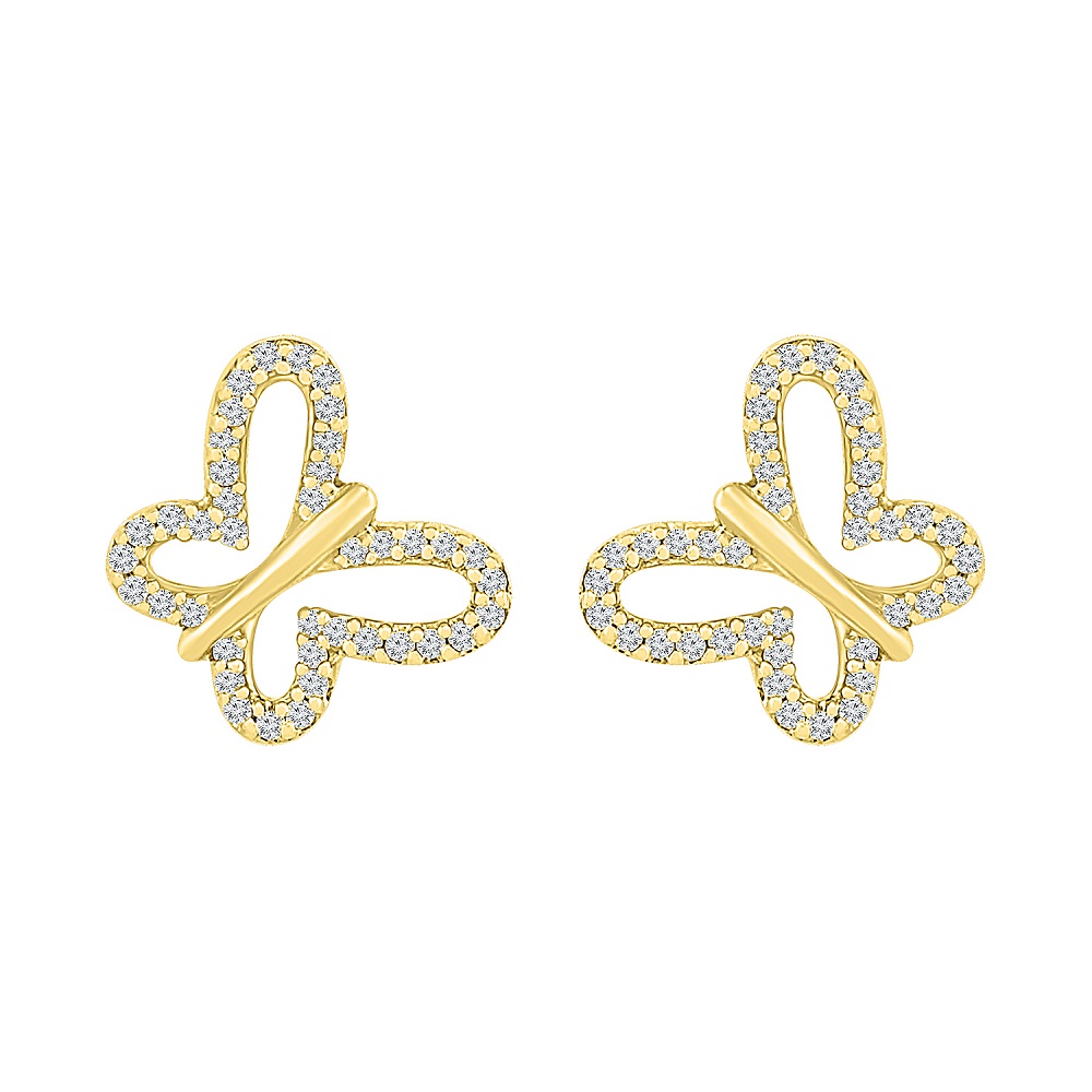 Pave Diamond Butterfly Earrings in 10K Yellow Gold