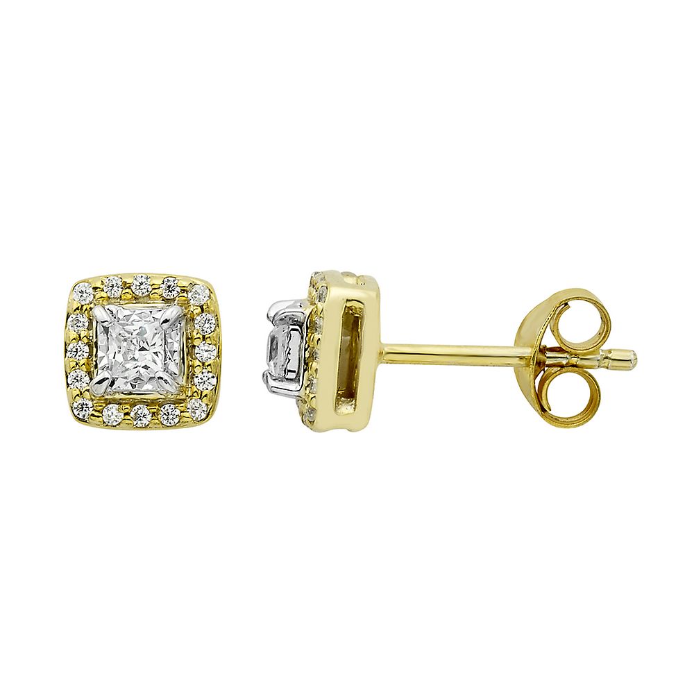 3 Stone Stud Earrings with .21 Carat TW Diamonds in 10kt Yellow Gold