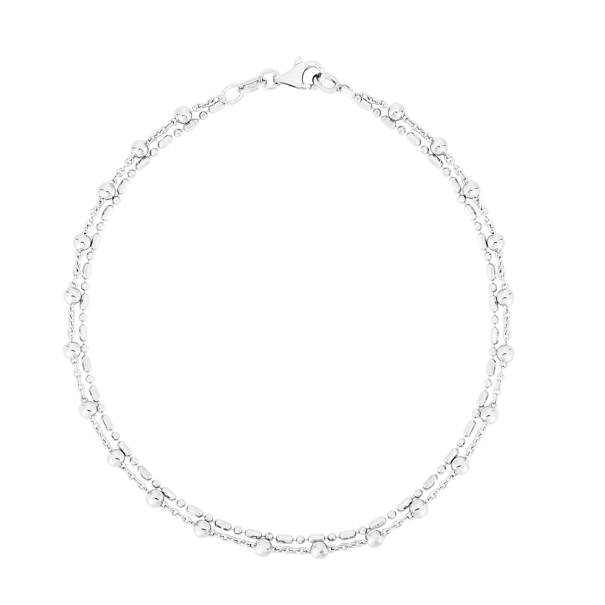 Double-Strand Bead Anklet in Sterling Silver