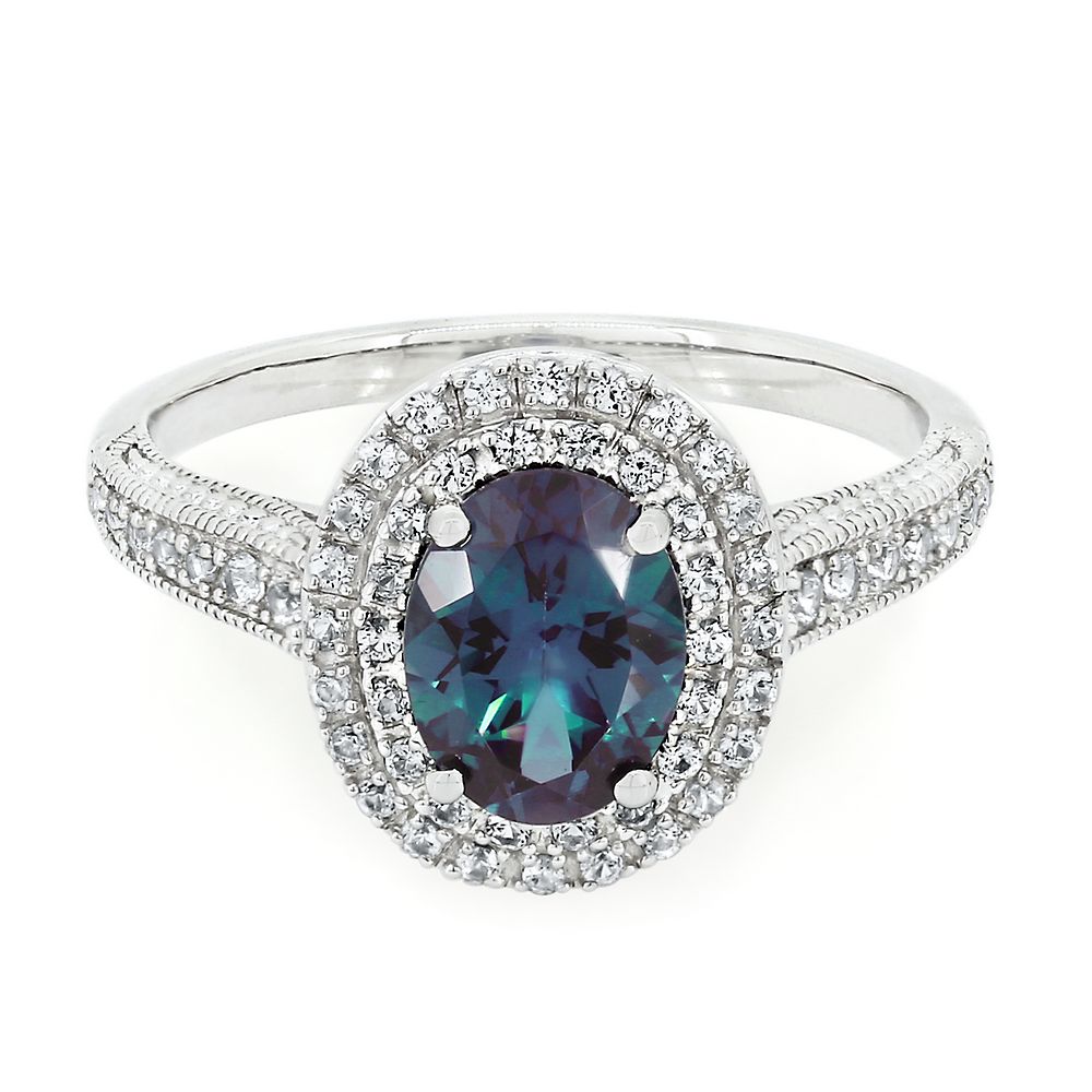 Lab Created Alexandrite & White Sapphire Halo Ring in Sterling Silver ...