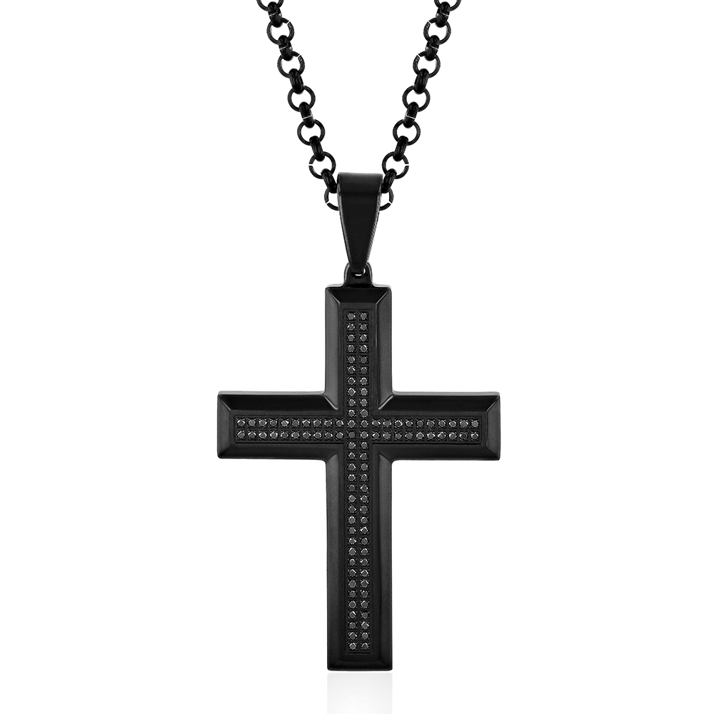 1/2 ct. tw. Black Diamond Cross Necklace in Stainless Steel | Helzberg ...