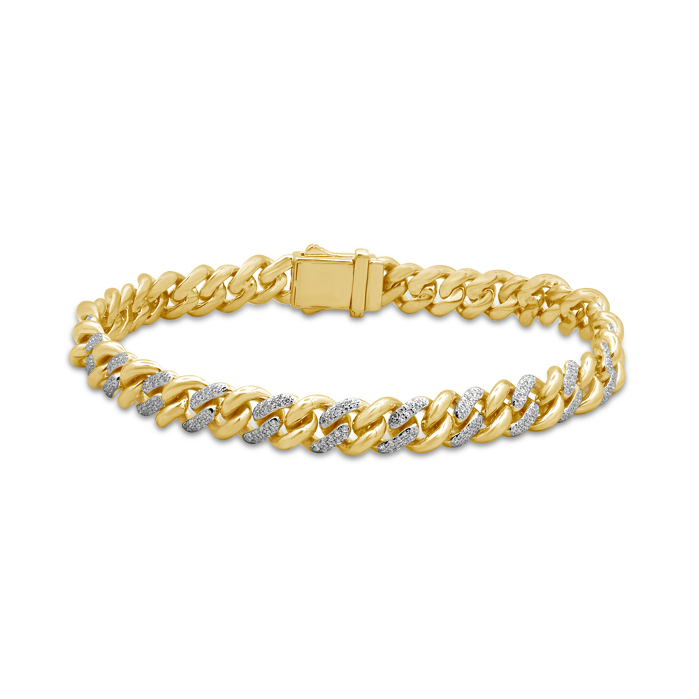 Men's Cuban Curb Chain Bracelet 2 ct tw Diamonds 10K Yellow Gold
