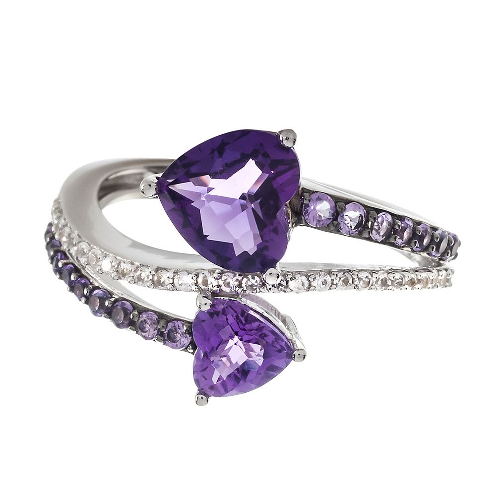 Amethyst & Lab Created White Sapphire Heart Ring in Sterling Silver ...