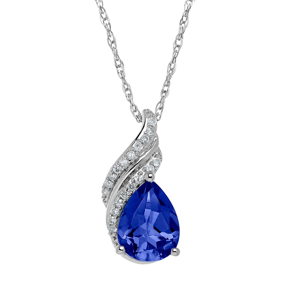 Lab Created Blue Sapphire & Diamond Pendant in Sterling Silver ...