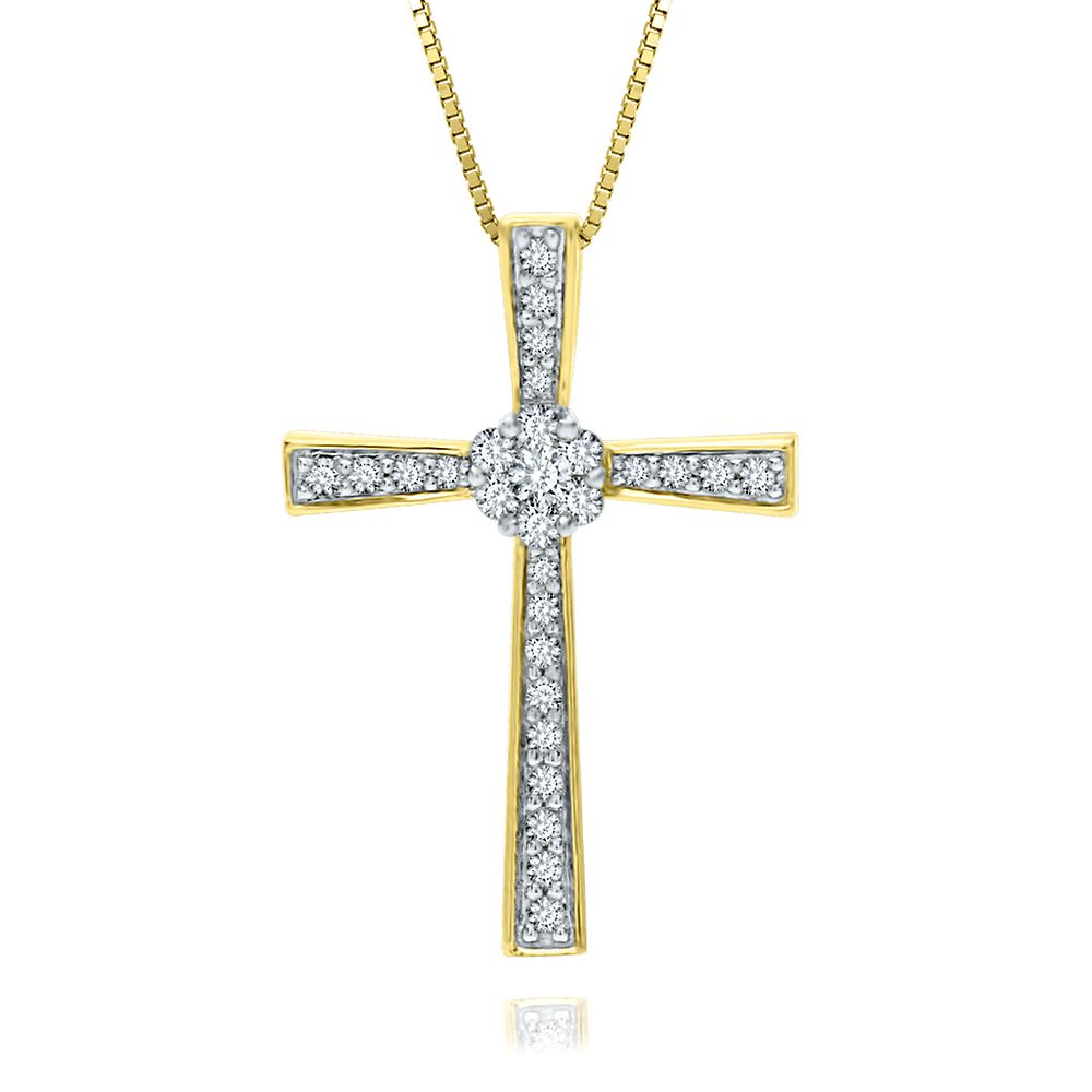 1/5 ct. tw. Diamond Cross Pendant in 10K Yellow Gold | Helzberg Diamonds