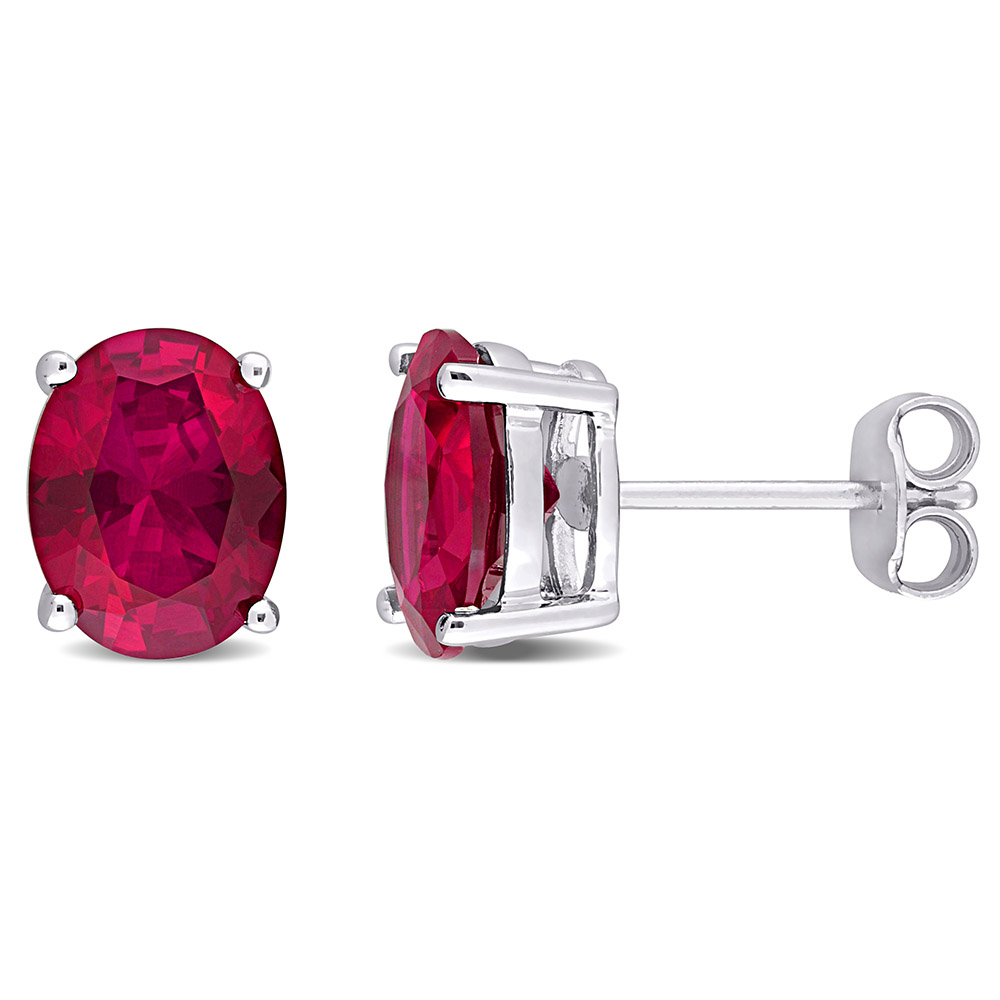 Oval-Shaped Lab Created Ruby Stud Earrings