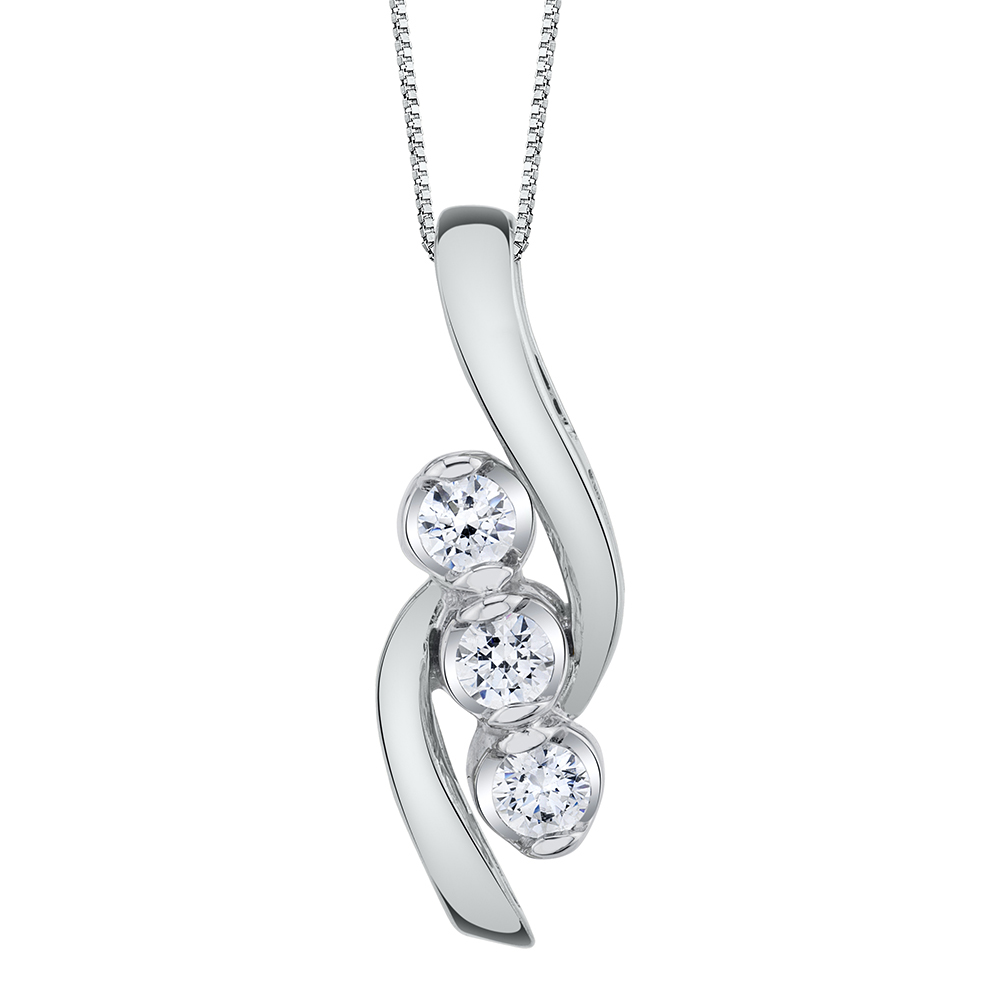 Sirena® Three-Stone Diamond Pendant Swirl in 14K White Gold