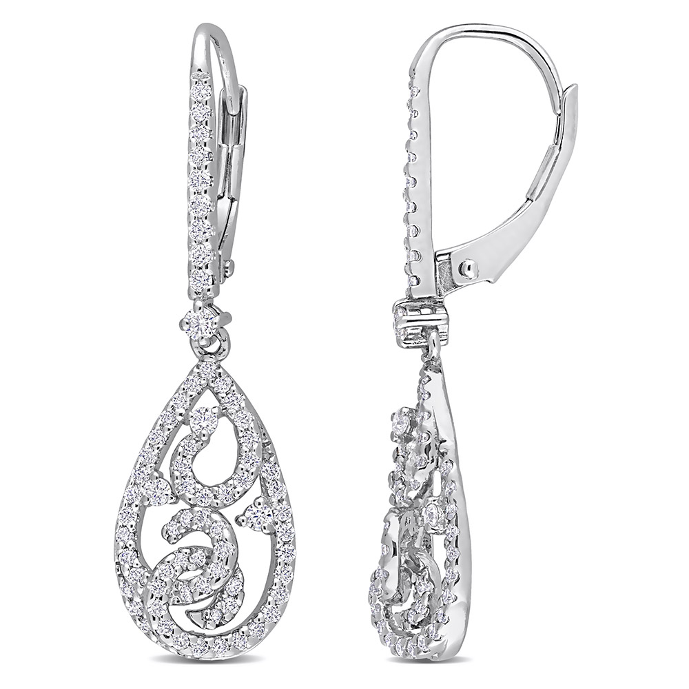 Moissanite Drop Earrings with Filigree in Sterling Silver