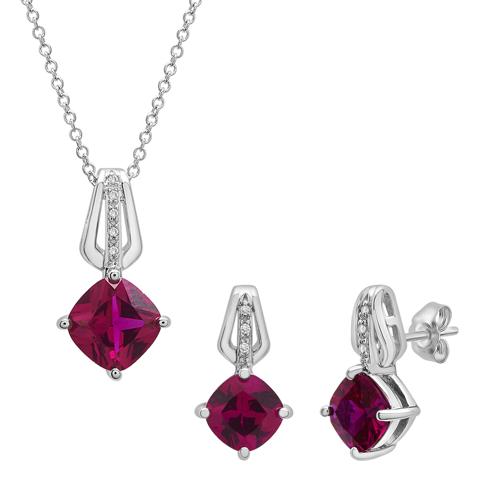 N1041PCW Lab Pink Sapphire and Diamond Halo Necklace - Freedman Jewelers