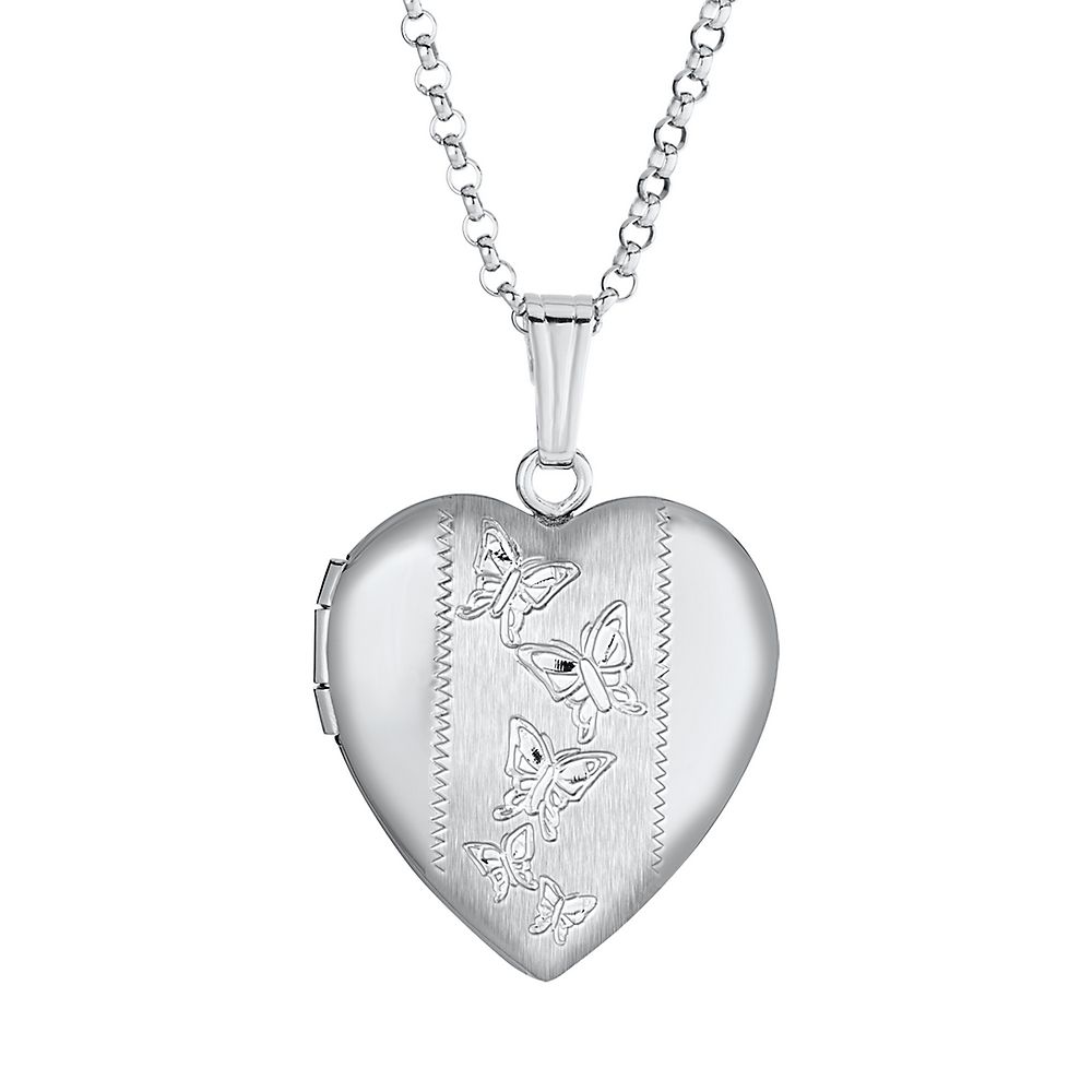 Engraved Butterfly Heart Locket Pendant in Sterling Silver | Helzberg ...