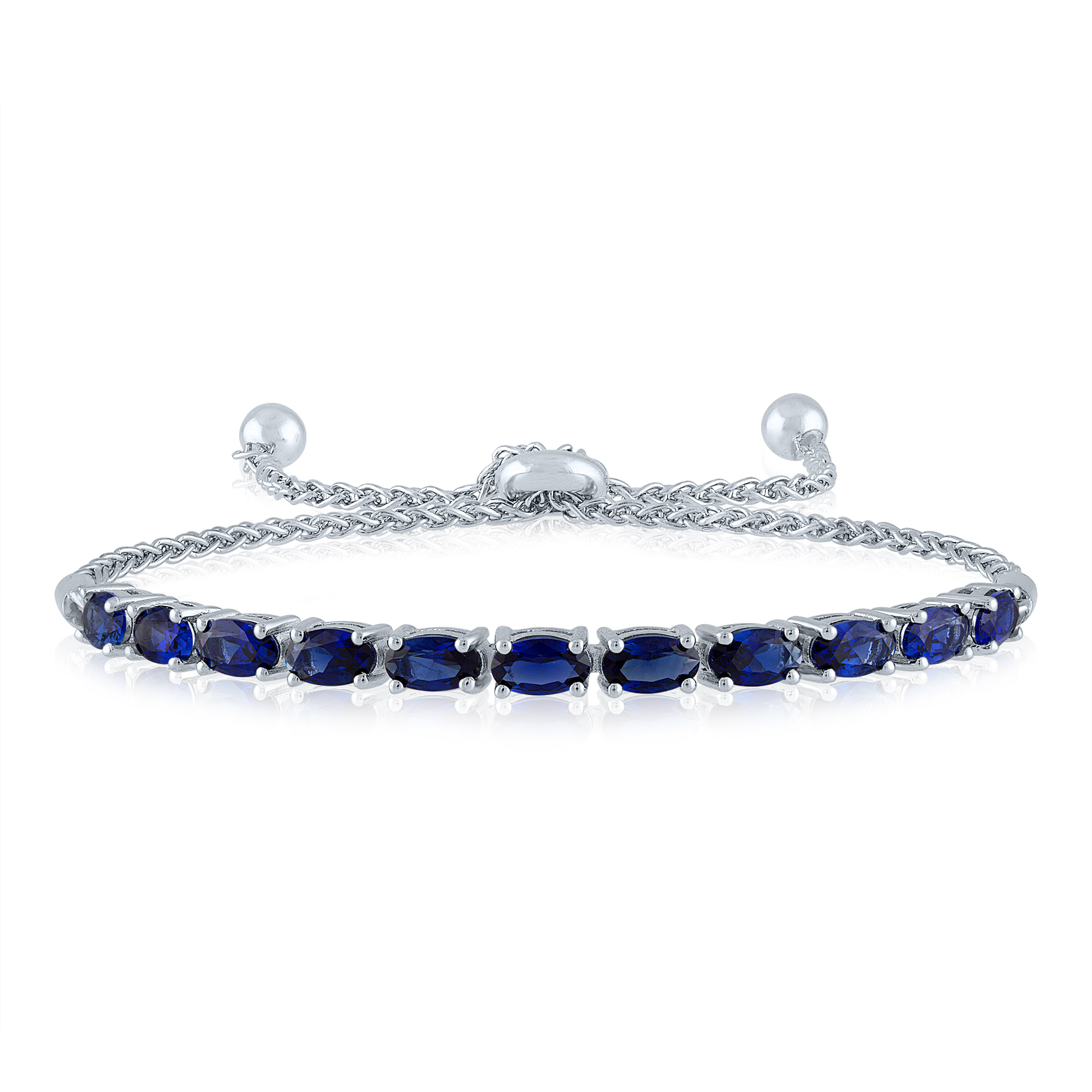 Lab Created Blue & White Sapphire Bracelet in Sterling Silver