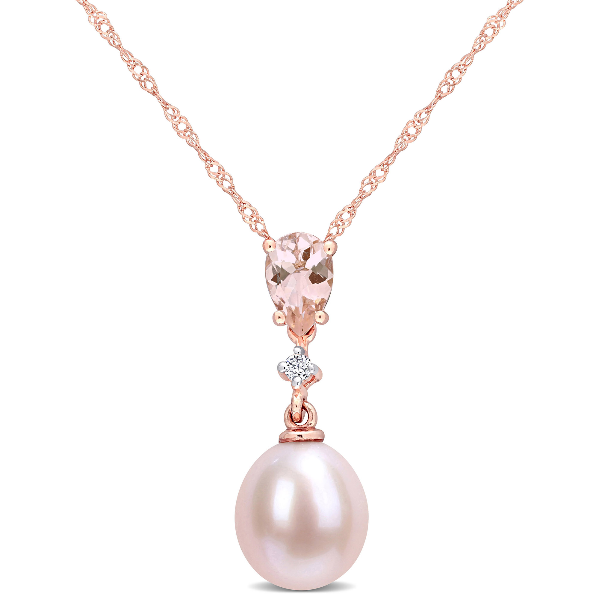 Pink Pearl Pendant with Morganite and Diamond