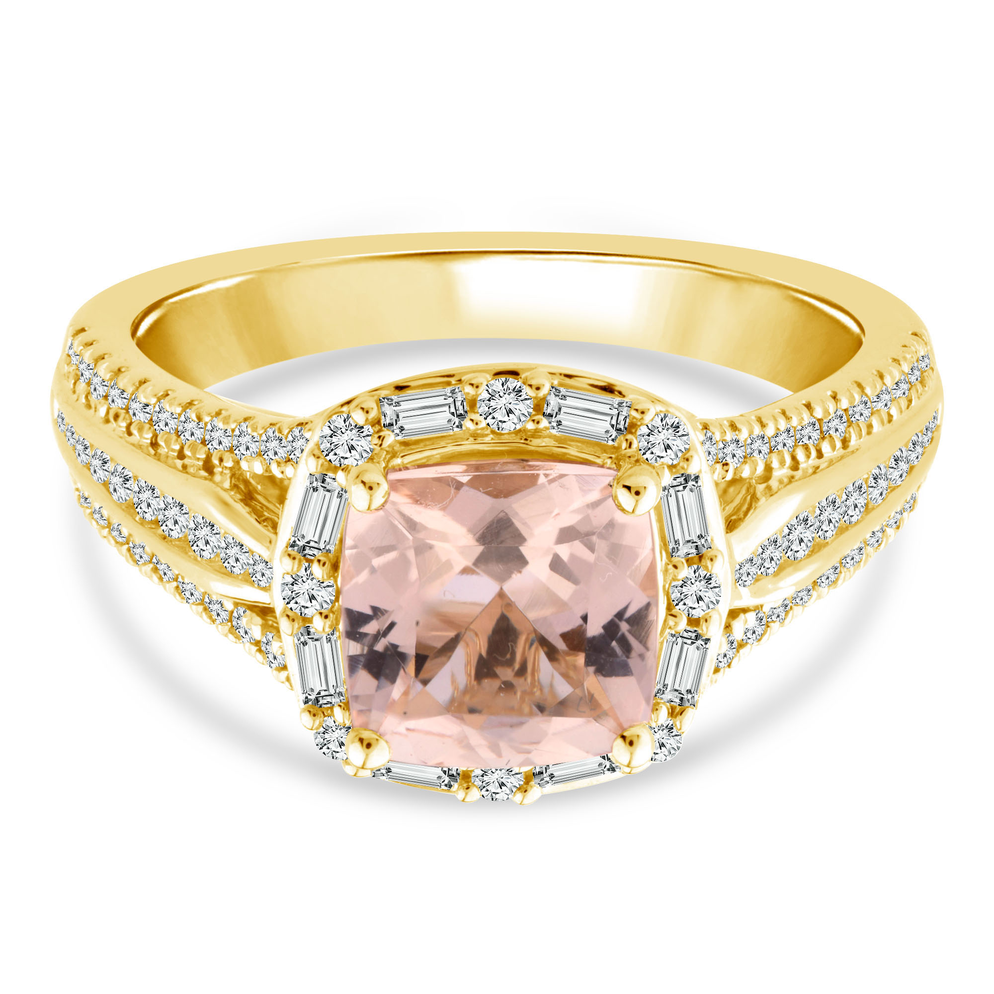 Cushion-Cut Morganite and Diamond Ring in 10K Yellow Gold (1/2 ct