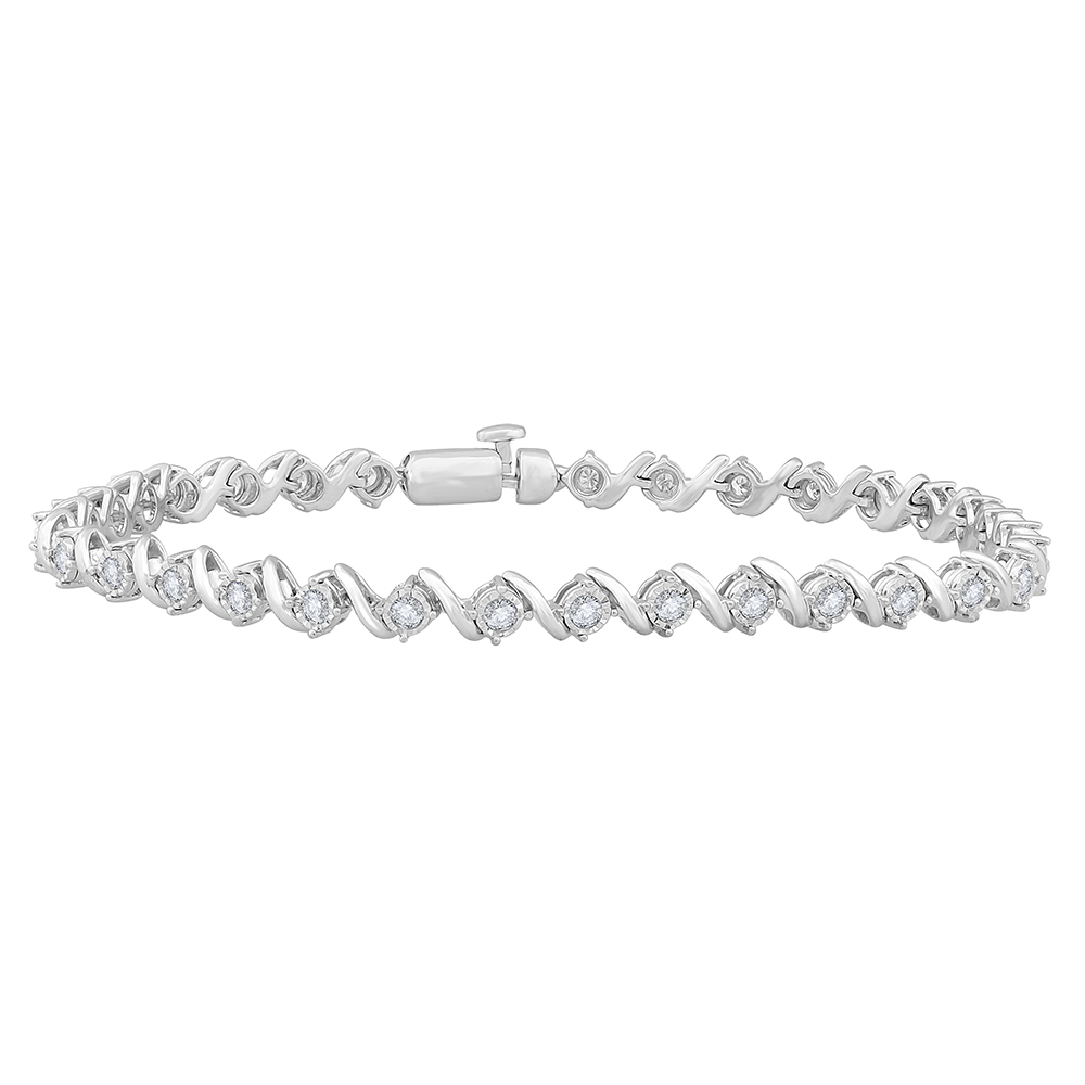 10K Gold S-Link Diamond Cluster Tennis Bracelet