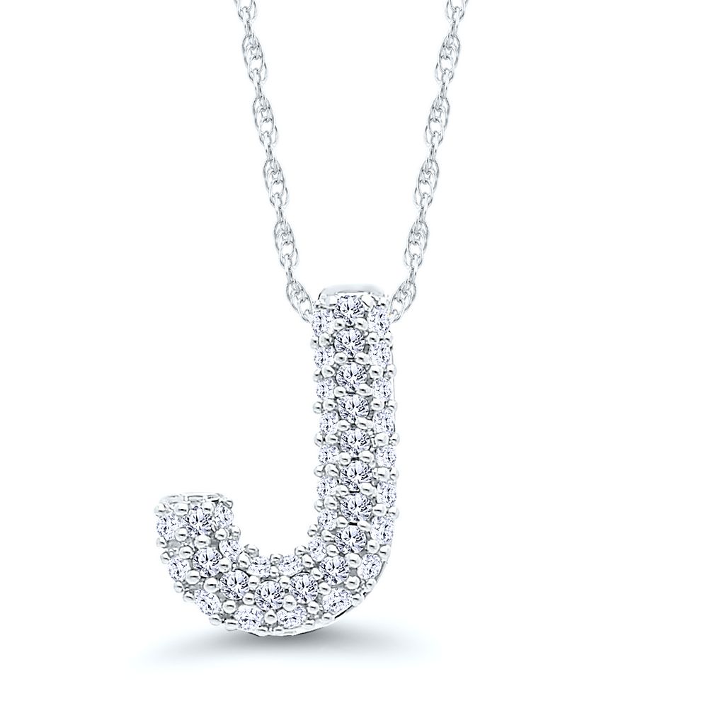 1/7 ct. tw. Diamond J Initial Pendant in 10K White Gold | Helzberg Diamonds