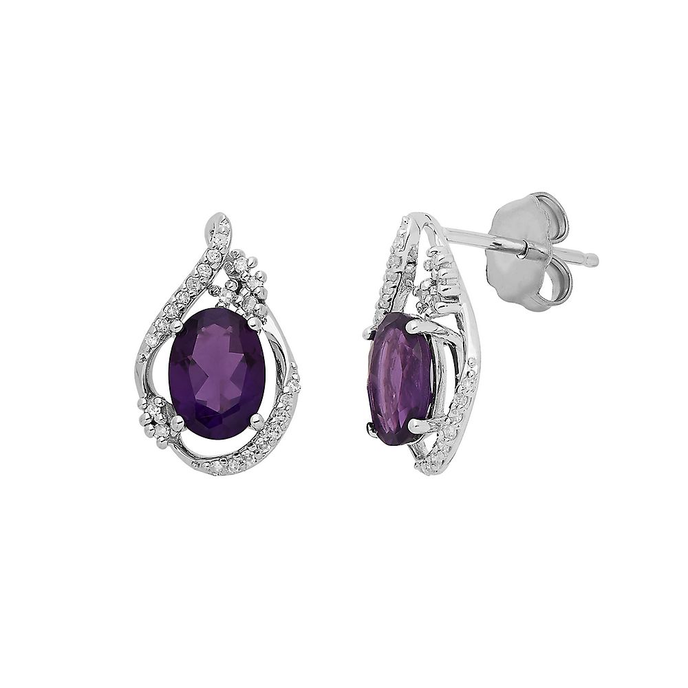 Amethyst & 1/10 ct. tw. Diamond Earrings in Sterling Silver | Helzberg ...