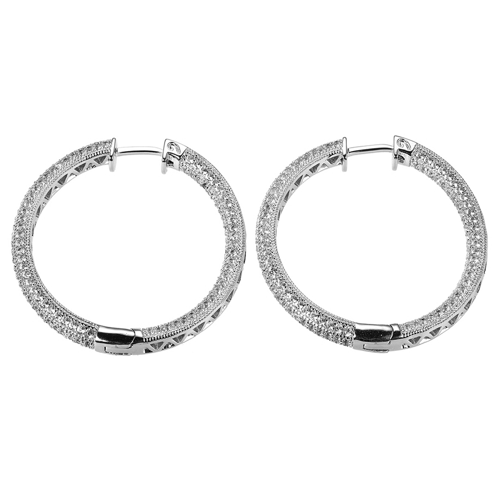 Lab Created White Sapphire Hoop Earrings in Sterling Silver | Helzberg ...