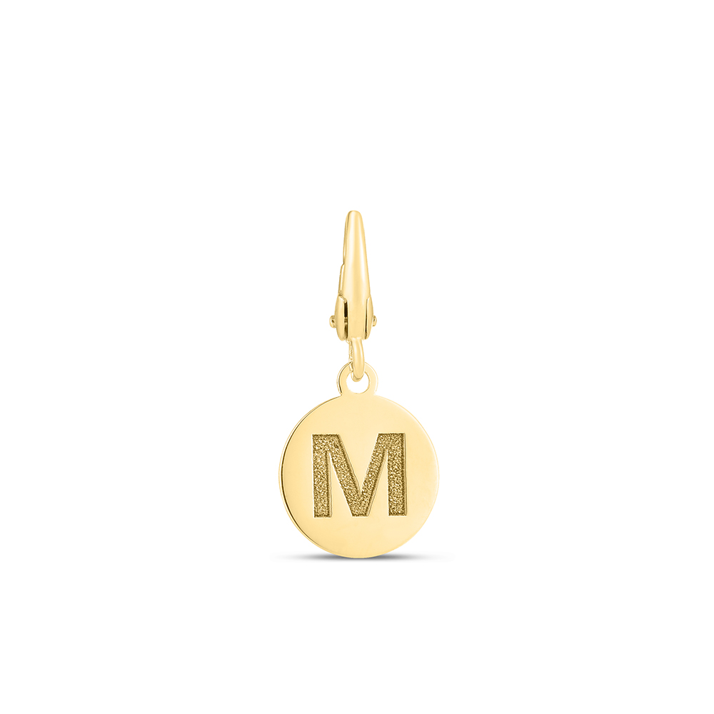 10k White Gold Letter M Initial Diamond Disc Charm Pendant Necklace